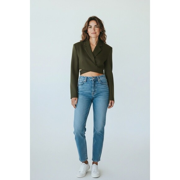 Ronny Kobo NWT Olive Green Cropped Wrap Jacket ZUNA Size L - Picture 2 of 7